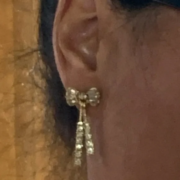 Bow Rhinestone Gold Earrings - Picture 4 of 4